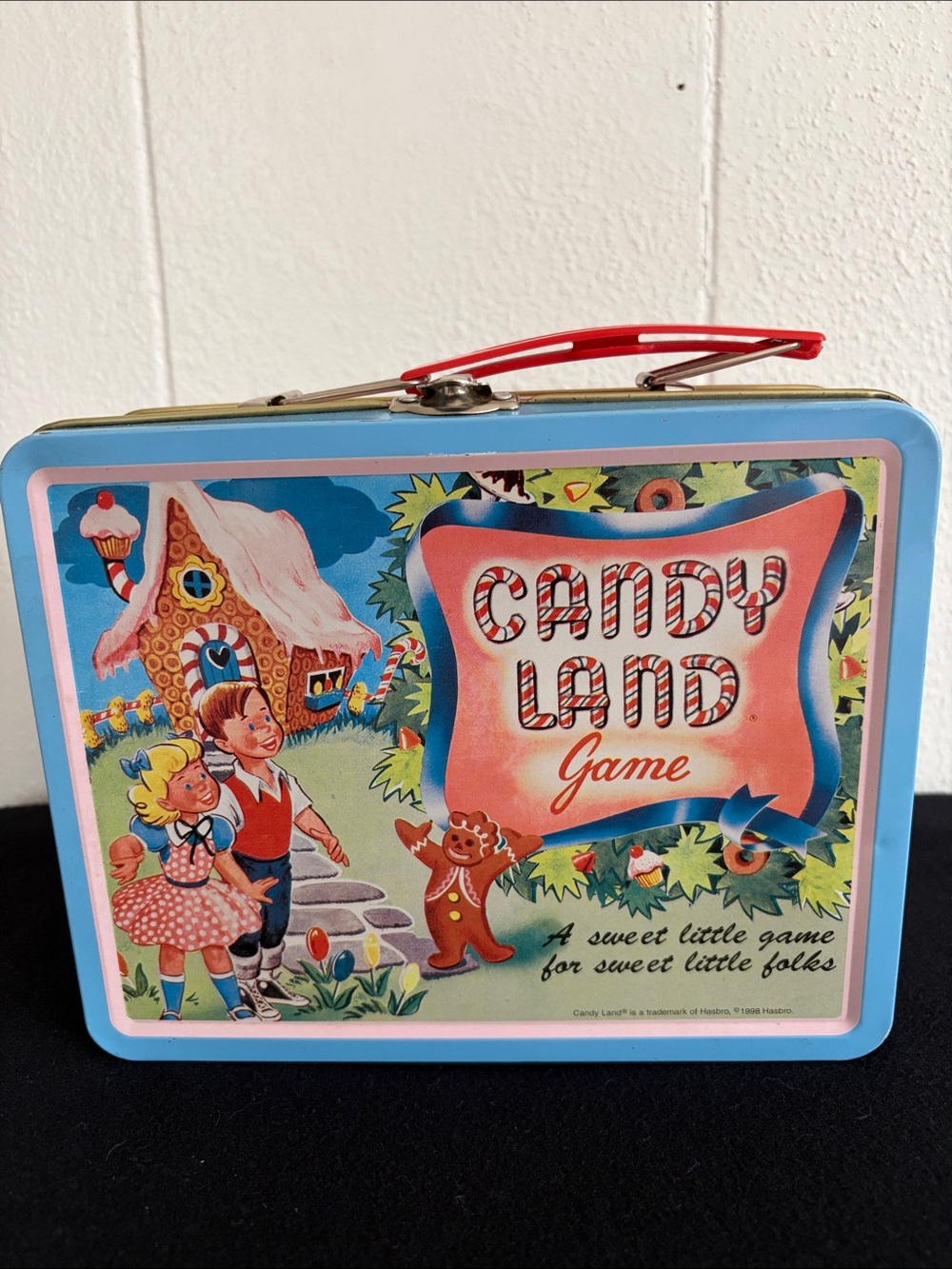 Vintage Hasbro Candy Land Tin Lunchbox in Blue and Red